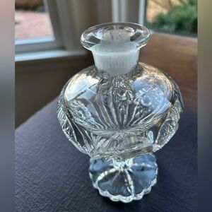 Vintage Crystal Clear Cut Glass Floral Perfume Bottle
